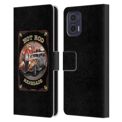 Larry Grossman Retro Collection Hot Rod Renegade Leather Book Wallet Case Cover For Motorola Moto G73 5G