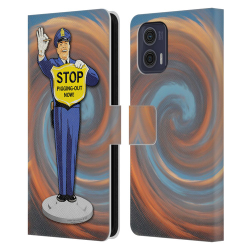 Larry Grossman Retro Collection Stop Pigging Out Leather Book Wallet Case Cover For Motorola Moto G73 5G