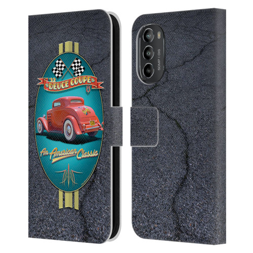 Larry Grossman Retro Collection Deuce Coupe Classic Leather Book Wallet Case Cover For Motorola Moto G82 5G
