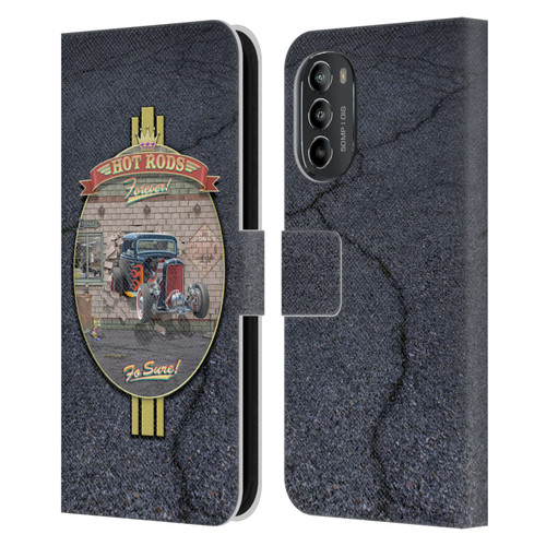 Larry Grossman Retro Collection Hot Rods Forever Leather Book Wallet Case Cover For Motorola Moto G82 5G
