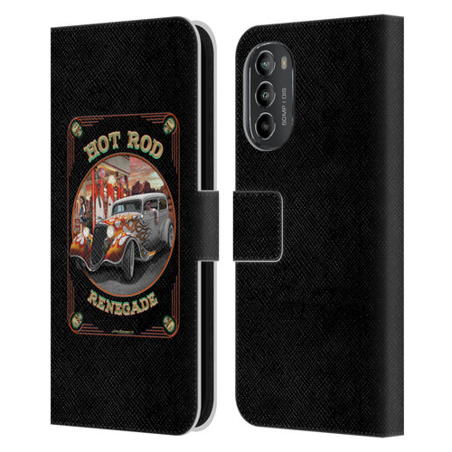 Larry Grossman Retro Collection Hot Rod Renegade Leather Book Wallet Case Cover For Motorola Moto G82 5G