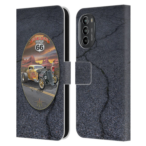 Larry Grossman Retro Collection Route 66 Hot Rod Coupe Leather Book Wallet Case Cover For Motorola Moto G82 5G