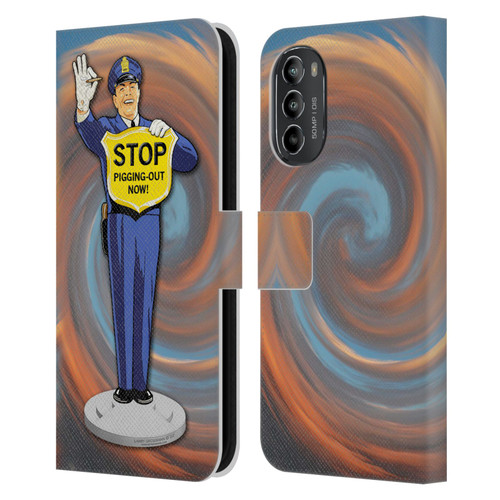 Larry Grossman Retro Collection Stop Pigging Out Leather Book Wallet Case Cover For Motorola Moto G82 5G
