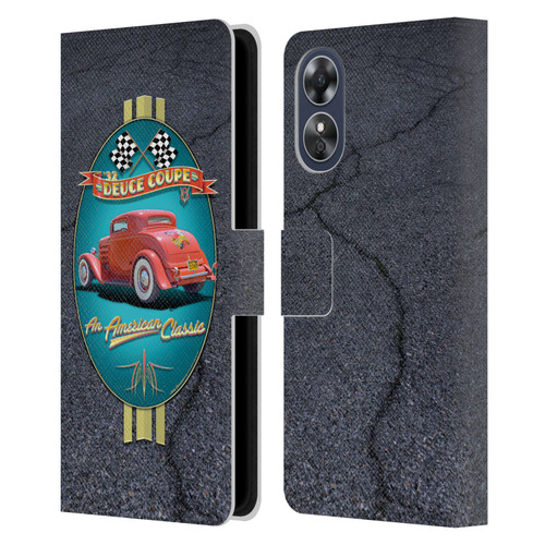 Larry Grossman Retro Collection Deuce Coupe Classic Leather Book Wallet Case Cover For OPPO A17