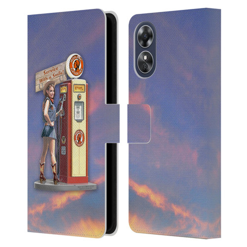 Larry Grossman Retro Collection Gasoline Girl Leather Book Wallet Case Cover For OPPO A17