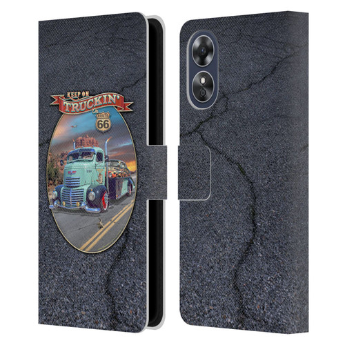 Larry Grossman Retro Collection Keep on Truckin' Rt. 66 Leather Book Wallet Case Cover For OPPO A17