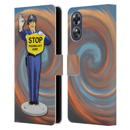 Larry Grossman Retro Collection Stop Pigging Out Leather Book Wallet Case Cover For OPPO A17
