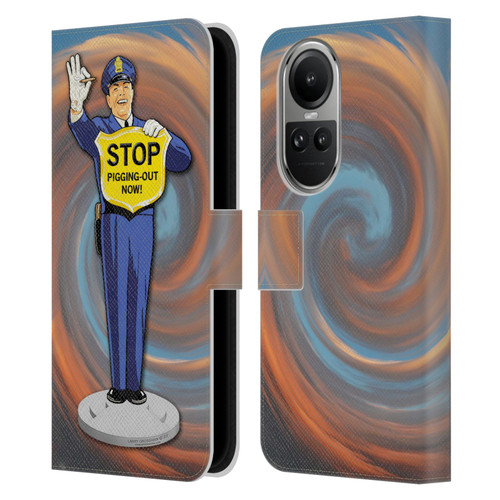Larry Grossman Retro Collection Stop Pigging Out Leather Book Wallet Case Cover For OPPO Reno10 5G / Reno10 Pro 5G