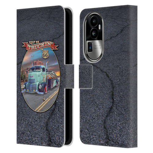 Larry Grossman Retro Collection Keep on Truckin' Rt. 66 Leather Book Wallet Case Cover For OPPO Reno10 Pro+