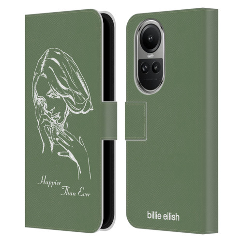 Billie Eilish Happier Than Ever Album Stencil Green Leather Book Wallet Case Cover For OPPO Reno10 5G / Reno10 Pro 5G