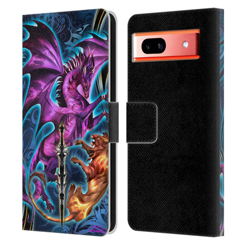 Ruth Thompson Art Purple Dragon, Sword & Lion Leather Book Wallet Case Cover For Google Pixel 7a