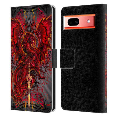 Ruth Thompson Art Red Tribal Dragon With Sword Leather Book Wallet Case Cover For Google Pixel 7a