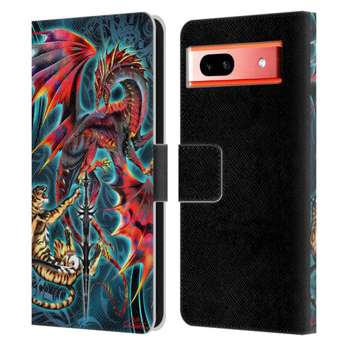 Ruth Thompson Art Tribal Dragon, Tiger & Sword Leather Book Wallet Case Cover For Google Pixel 7a