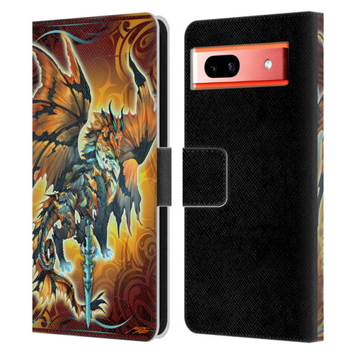 Ruth Thompson Art Tribal Orange Dragon & Sword Leather Book Wallet Case Cover For Google Pixel 7a