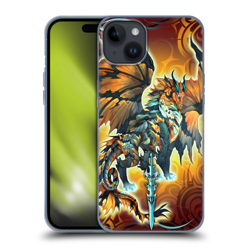 Ruth Thompson Art Tribal Orange Dragon & Sword Soft Gel Case for Apple iPhone 15 Plus