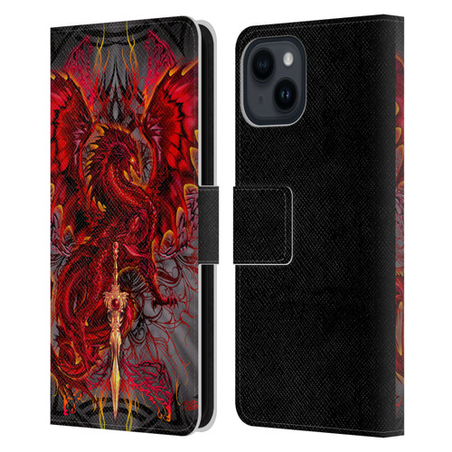 Ruth Thompson Art Red Tribal Dragon With Sword Leather Book Wallet Case Cover For Apple iPhone 15