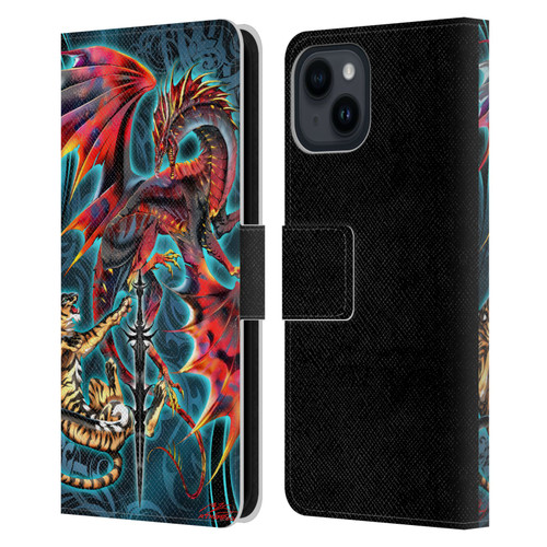 Ruth Thompson Art Tribal Dragon, Tiger & Sword Leather Book Wallet Case Cover For Apple iPhone 15