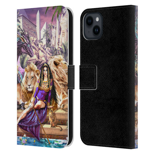 Ruth Thompson Art Egyptian Queen, Lions & Dragon Leather Book Wallet Case Cover For Apple iPhone 15 Plus