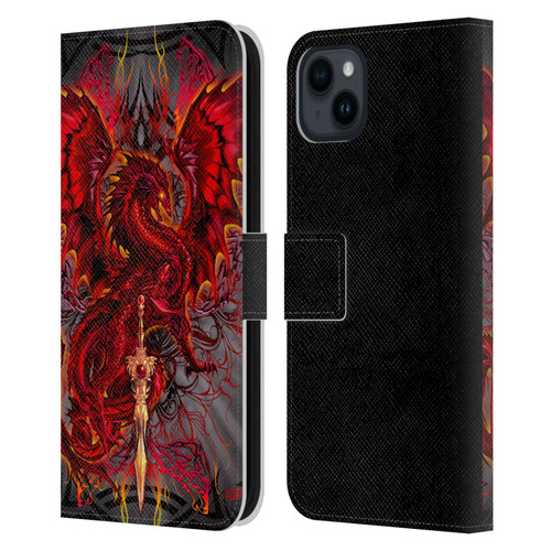 Ruth Thompson Art Red Tribal Dragon With Sword Leather Book Wallet Case Cover For Apple iPhone 15 Plus