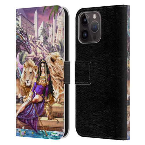 Ruth Thompson Art Egyptian Queen, Lions & Dragon Leather Book Wallet Case Cover For Apple iPhone 15 Pro Max