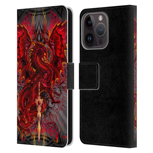 Ruth Thompson Art Red Tribal Dragon With Sword Leather Book Wallet Case Cover For Apple iPhone 15 Pro