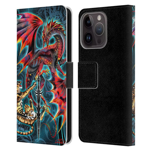 Ruth Thompson Art Tribal Dragon, Tiger & Sword Leather Book Wallet Case Cover For Apple iPhone 15 Pro