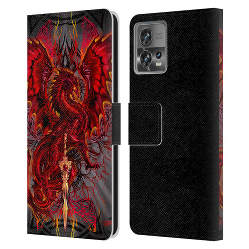 Ruth Thompson Art Red Tribal Dragon With Sword Leather Book Wallet Case Cover For Motorola Moto Edge 30 Fusion