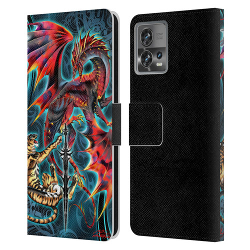 Ruth Thompson Art Tribal Dragon, Tiger & Sword Leather Book Wallet Case Cover For Motorola Moto Edge 30 Fusion
