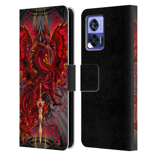 Ruth Thompson Art Red Tribal Dragon With Sword Leather Book Wallet Case Cover For Motorola Edge 30 Neo 5G