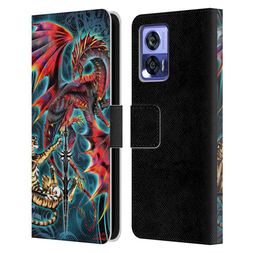 Ruth Thompson Art Tribal Dragon, Tiger & Sword Leather Book Wallet Case Cover For Motorola Edge 30 Neo 5G