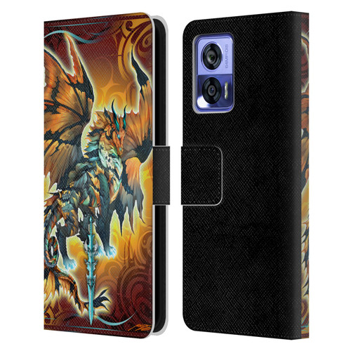 Ruth Thompson Art Tribal Orange Dragon & Sword Leather Book Wallet Case Cover For Motorola Edge 30 Neo 5G