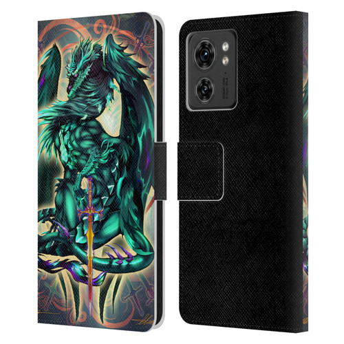 Ruth Thompson Art Tribal Green Dragon With Sword Leather Book Wallet Case Cover For Motorola Moto Edge 40