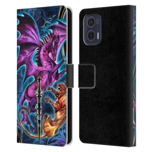 Ruth Thompson Art Purple Dragon, Sword & Lion Leather Book Wallet Case Cover For Motorola Moto G73 5G