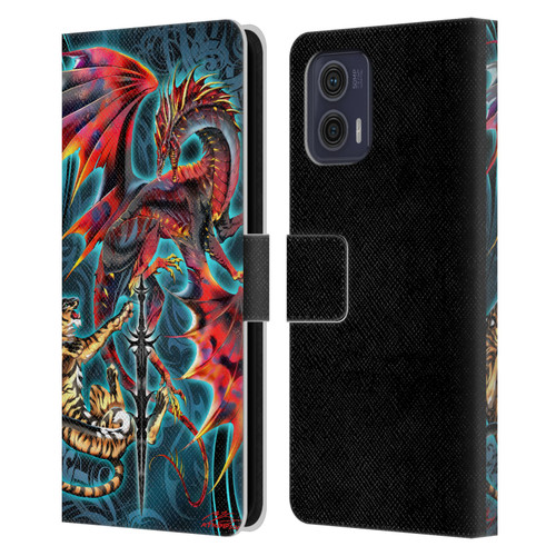 Ruth Thompson Art Tribal Dragon, Tiger & Sword Leather Book Wallet Case Cover For Motorola Moto G73 5G