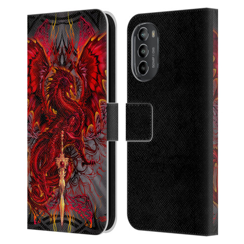 Ruth Thompson Art Red Tribal Dragon With Sword Leather Book Wallet Case Cover For Motorola Moto G82 5G