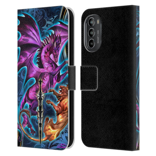 Ruth Thompson Art Purple Dragon, Sword & Lion Leather Book Wallet Case Cover For Motorola Moto G82 5G