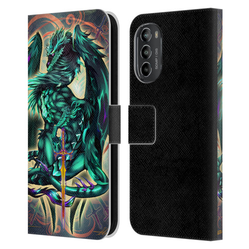 Ruth Thompson Art Tribal Green Dragon With Sword Leather Book Wallet Case Cover For Motorola Moto G82 5G