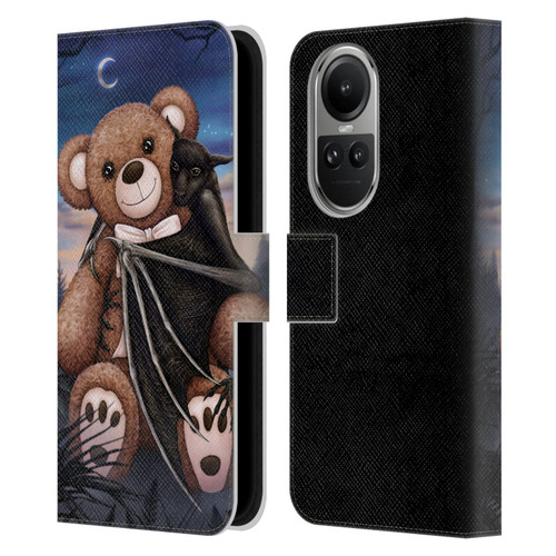 Sarah Richter Animals Bat Cuddling A Toy Bear Leather Book Wallet Case Cover For OPPO Reno10 5G / Reno10 Pro 5G
