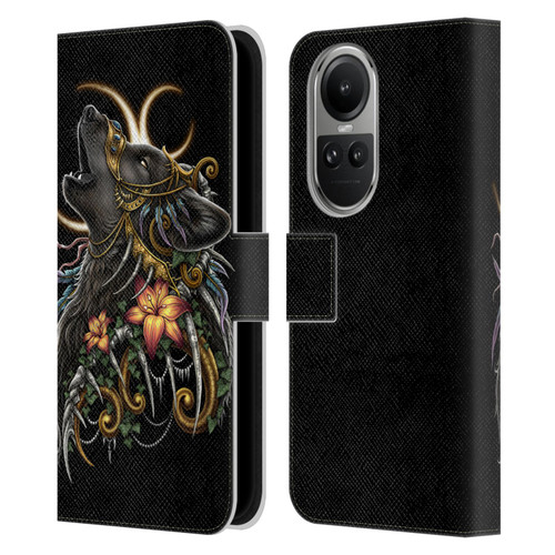 Sarah Richter Animals Gothic Black Howling Wolf Leather Book Wallet Case Cover For OPPO Reno10 5G / Reno10 Pro 5G