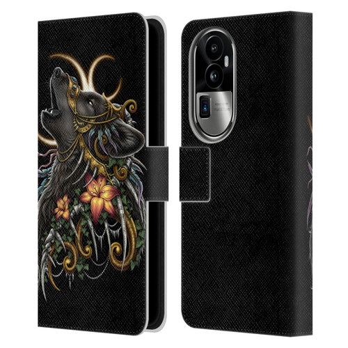 Sarah Richter Animals Gothic Black Howling Wolf Leather Book Wallet Case Cover For OPPO Reno10 Pro+
