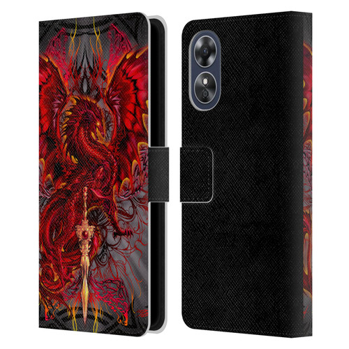Ruth Thompson Art Red Tribal Dragon With Sword Leather Book Wallet Case Cover For OPPO A17