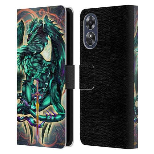 Ruth Thompson Art Tribal Green Dragon With Sword Leather Book Wallet Case Cover For OPPO A17