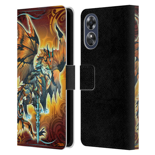 Ruth Thompson Art Tribal Orange Dragon & Sword Leather Book Wallet Case Cover For OPPO A17