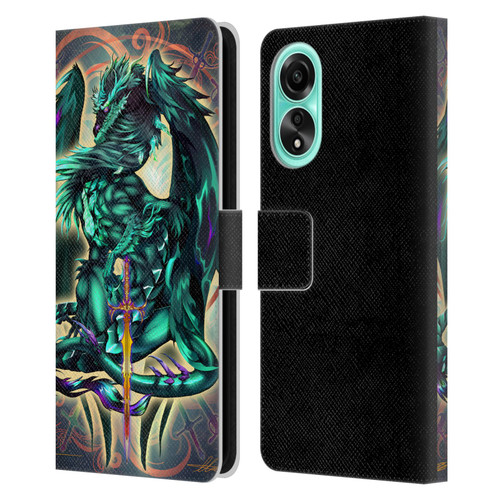 Ruth Thompson Art Tribal Green Dragon With Sword Leather Book Wallet Case Cover For OPPO A78 5G