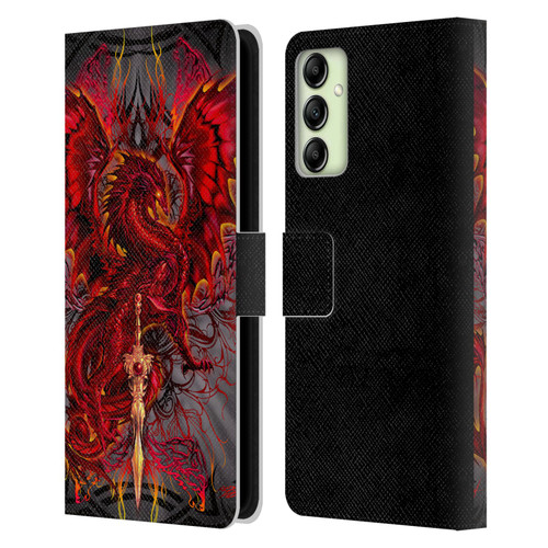 Ruth Thompson Art Red Tribal Dragon With Sword Leather Book Wallet Case Cover For Samsung Galaxy A14 5G