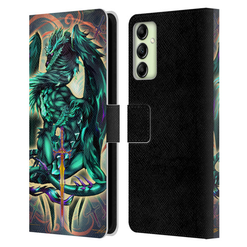 Ruth Thompson Art Tribal Green Dragon With Sword Leather Book Wallet Case Cover For Samsung Galaxy A14 5G