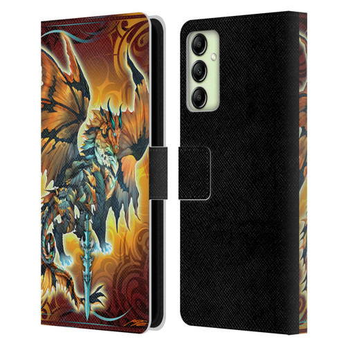 Ruth Thompson Art Tribal Orange Dragon & Sword Leather Book Wallet Case Cover For Samsung Galaxy A14 5G