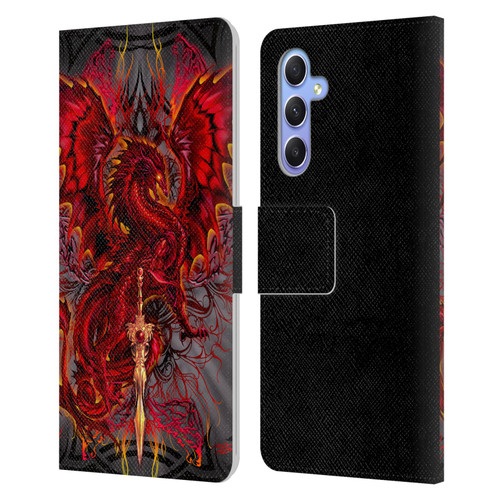 Ruth Thompson Art Red Tribal Dragon With Sword Leather Book Wallet Case Cover For Samsung Galaxy A34 5G