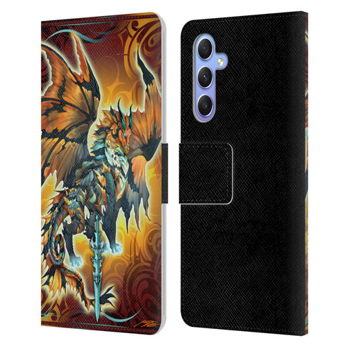 Ruth Thompson Art Tribal Orange Dragon & Sword Leather Book Wallet Case Cover For Samsung Galaxy A34 5G