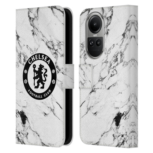 Chelsea Football Club Crest White Marble Leather Book Wallet Case Cover For OPPO Reno10 5G / Reno10 Pro 5G